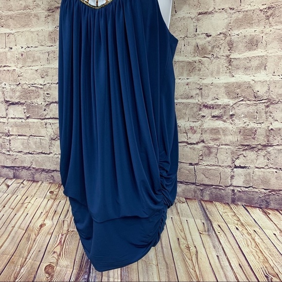 BCBGMAXAZRIA Blue Sequin Embellished Cut Out Neck Sleeveless Mini Dress - Picture 2 of 14